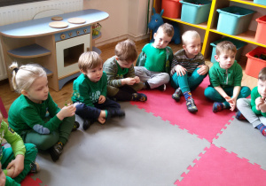 Widok na grupę chłopców w zielonych koszulkach.