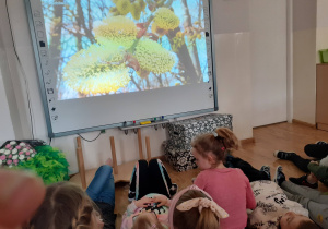 Dzieci oglądają wiosennę prezentację