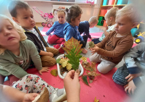 dzieci oglądaja jesienen skarby