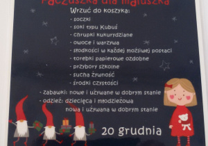 Plakat informujący o akcji charytatywnej Paczuszka dla maluszka.